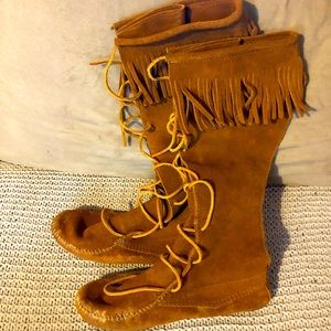 Minnetonka Knee-High Moccasin Fringe Boots